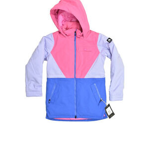 Burton Girls Khione Snowboard Jacket Size L Large Pink Blue Purple Hooded Ski Co